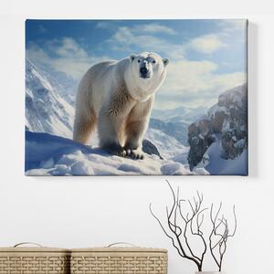 Obraz na plátně - Lední medvěd se rozhlíží ve sněžných horách FeelHappy.cz Velikost obrazu: 150 x 100 cm