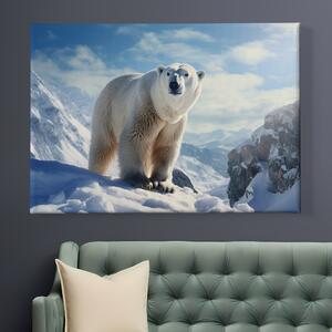 Obraz na plátně - Lední medvěd se rozhlíží ve sněžných horách FeelHappy.cz Velikost obrazu: 210 x 140 cm