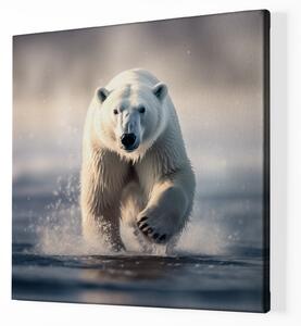 Obraz na plátně - Lední medvěd se řítí zimní řekou FeelHappy.cz Velikost obrazu: 60 x 60 cm