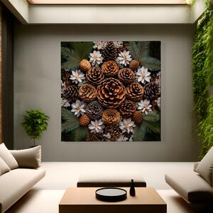 Obraz na plátně - Mandala šišky a větvičky FeelHappy.cz Velikost obrazu: 40 x 40 cm