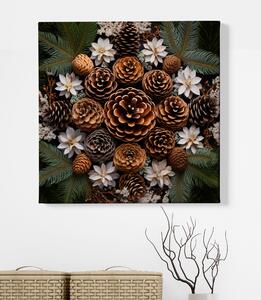Obraz na plátně - Mandala šišky a větvičky FeelHappy.cz Velikost obrazu: 40 x 40 cm