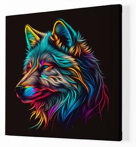 Obraz na plátně - Barevný zářící vlk, hlava FeelHappy.cz Velikost obrazu: 40 x 40 cm