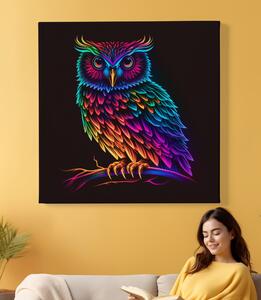 Obraz na plátně - Barevná neonová sova FeelHappy.cz Velikost obrazu: 60 x 60 cm