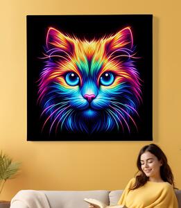 Obraz na plátně - Barevná neonová kočka FeelHappy.cz Velikost obrazu: 120 x 120 cm