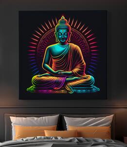 Obraz na plátně - Barevný neonový Buddha FeelHappy.cz Velikost obrazu: 40 x 40 cm