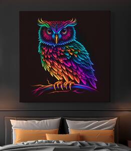Obraz na plátně - Barevná neonová sova FeelHappy.cz Velikost obrazu: 40 x 40 cm