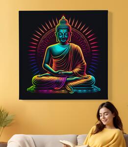 Obraz na plátně - Barevný neonový Buddha FeelHappy.cz Velikost obrazu: 60 x 60 cm