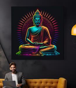 Obraz na plátně - Barevný neonový Buddha FeelHappy.cz Velikost obrazu: 40 x 40 cm