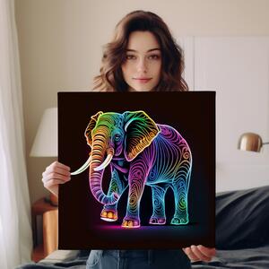 Obraz na plátně - Barevný neonový slon, tělo FeelHappy.cz Velikost obrazu: 40 x 40 cm