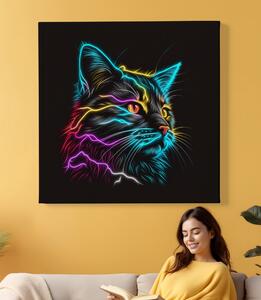 Obraz na plátně - Barevná zářící kočka FeelHappy.cz Velikost obrazu: 60 x 60 cm