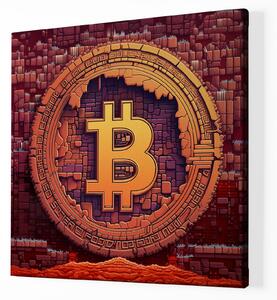 Obraz na plátně - Bitcoin, pixel art logo FeelHappy.cz Velikost obrazu: 40 x 40 cm