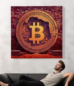 Obraz na plátně - Bitcoin, pixel art logo FeelHappy.cz Velikost obrazu: 60 x 60 cm