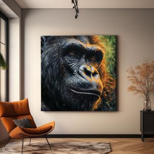 Obraz na plátně - Gorila, Moudrý pohled krále, Makro portrét, Králové divočiny FeelHappy.cz Velikost obrazu: 140 x 140 cm