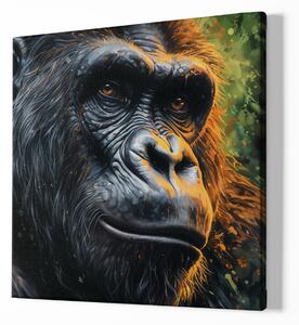 FeelHappy Obraz na plátně - Gorila, Moudrý pohled krále, Makro portrét, Králové divočiny Velikost obrazu: 140 x 140 cm