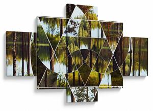 Obraz - Geometrická koláž na pozadí severských lesů (125x70 cm)