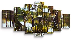 Obraz - Geometrická koláž na pozadí severských lesů (210x100 cm)