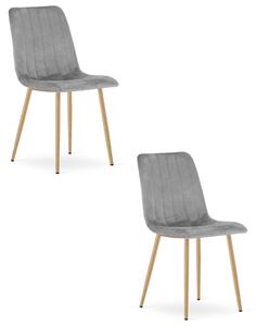 Set dvou jídelních židlí LAVA sametové, světle šedé / hnědé nohy (2 ks)