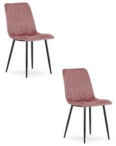 Set dvou jídelních židlí LAVA sametové, růžové / černé nohy (2 ks)