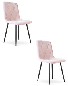 Set dvou jídelních židlí LIBRA sametové, světle růžové / černé nohy (2 ks)