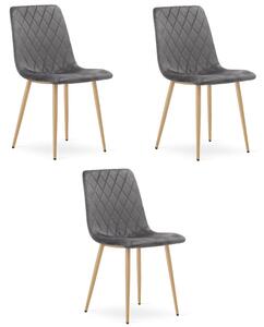Set tří jídelních židlí TURIN sametové, tmavě šedé / hnědé nohy (3 ks)