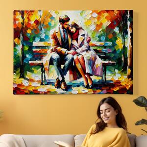 FeelHappy Obraz na plátně - Milenci na lavičce v parku Velikost obrazu: 210 x 140 cm