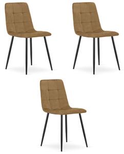 Set tří jídelních židlí KARA sametové, hnědé / černé nohy (3 ks)