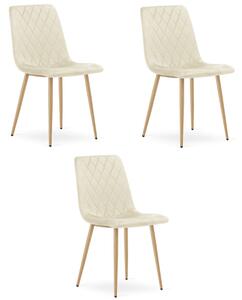Set tří jídelních židlí TURIN sametové, světle béžové / hnědé nohy (3 ks)