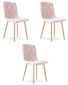 Set tří jídelních židlí LIBRA sametové, světle růžové / hnědé nohy (3 ks)