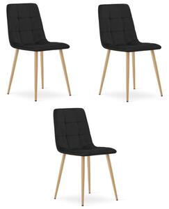 Set tří jídelních židlí KARA sametové, černé / hnědé nohy (3 ks)