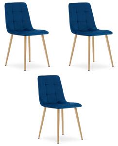 Set tří jídelních židlí KARA sametové, granátové / hnědé nohy (3 ks)