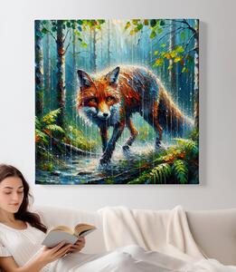 Obraz na plátně - Liška hledá úkryt před deštěm FeelHappy.cz Velikost obrazu: 100 x 100 cm