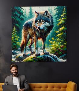 Obraz na plátně - Vlk v deštivém lese FeelHappy.cz Velikost obrazu: 40 x 40 cm