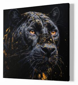 FeelHappy Obraz na plátně - Černý panter, Zjevení ducha džungle, černo-zlatý Makro portrét, Králové divočiny Velikost obrazu: 100 x 100 cm