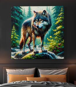Obraz na plátně - Vlk v deštivém lese FeelHappy.cz Velikost obrazu: 40 x 40 cm