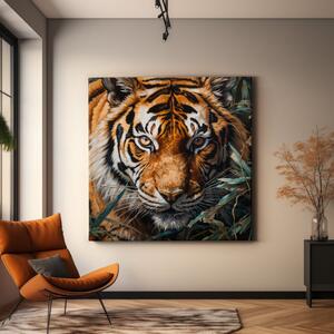 Obraz na plátně - Tygr, Pohled krále džungle, Makro portrét, Králové divočiny FeelHappy.cz Velikost obrazu: 40 x 40 cm