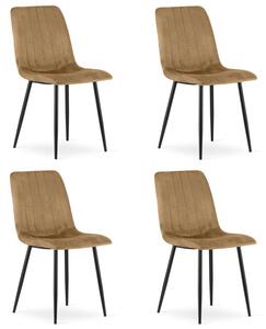 Set čtyř jídelních židlí LAVA sametové, hnědé / černé nohy (4 ks)