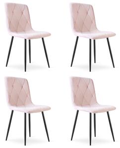 Set čtyř jídelních židlí LIBRA sametové, světle růžové / černé nohy (4 ks)