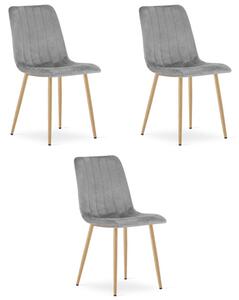 Set tří jídelních židlí LAVA sametové, světle šedé /hnědé nohy (3 ks)