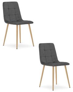 Set dvou jídelních židlí KARA sametové, tmavě šedé / hnědé nohy (2 ks)
