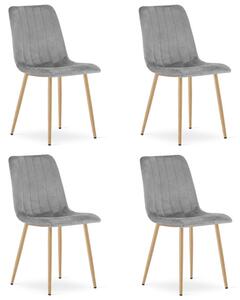 Set čtyř jídelních židlí LAVA sametové, světle šedé / hnědé nohy (4 ks)