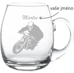 Dekorant Ručně foukaný kulatý půllitr pro motorkáře MOTORKÁŘ SKELETON