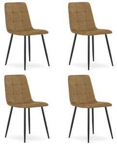 Set čtyř jídelních židlí KARA sametové, hnědé / černé nohy (4 ks)