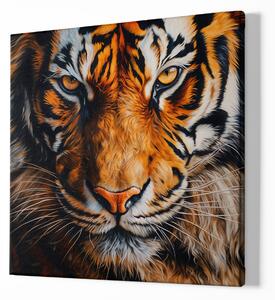 FeelHappy Obraz na plátně - Tygr, Mocný pohled, Makro portrét, Králové divočiny Velikost obrazu: 140 x 140 cm