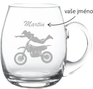 Dekorant Ručně foukaný kulatý půllitr pro motorkáře MOTORKÁŘ CROSS