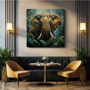 Obraz na plátně - Slon, Zlatý obr džungle, Makro portrét, Králové divočiny FeelHappy.cz Velikost obrazu: 40 x 40 cm