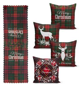 Sada 4 vánočních povlaků na polštář a běhounu na stůl Minimalist Cushion Covers Tartan Christmas