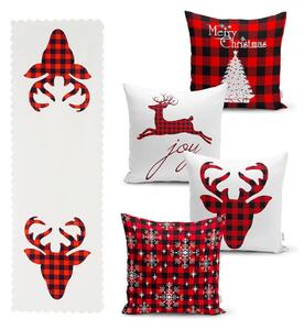 Sada 4 vánočních povlaků na polštář a běhounu na stůl Minimalist Cushion Covers Christmas Tartan