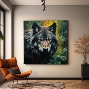 Obraz na plátně - Vlk v lese, Makro portrét, Králové divočiny FeelHappy.cz Velikost obrazu: 140 x 140 cm