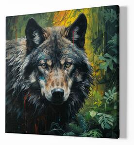 FeelHappy Obraz na plátně - Vlk v lese, Makro portrét, Králové divočiny Velikost obrazu: 140 x 140 cm