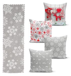Sada 4 vánočních povlaků na polštář a běhounu na stůl Minimalist Cushion Covers Snowflakes